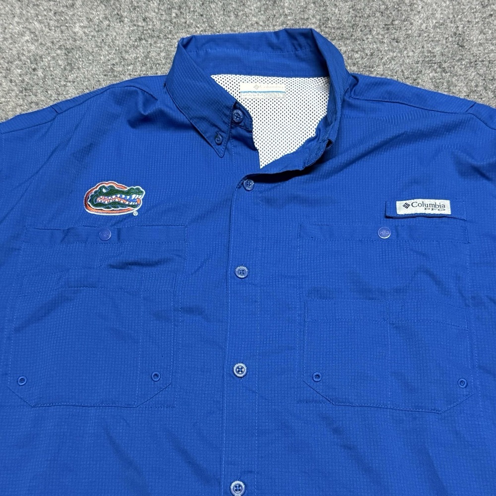 Columbia PFG Fishing Shirt Mens Large Blue Florida Gators Vented Short Sleeve